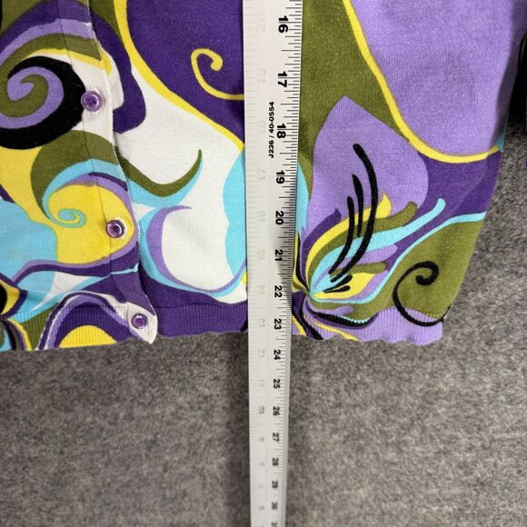 August Silk Cardigan Women XL Purple Geometric Button Up Long Sleeve Casual - Picture 5 of 6